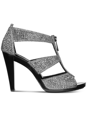 

MICHAEL MICHAEL KORS Женские серебристые босоножки с вырезами по бокам Berkley Cone Heel Sandals, Серебряный, 40R9BRHA1D