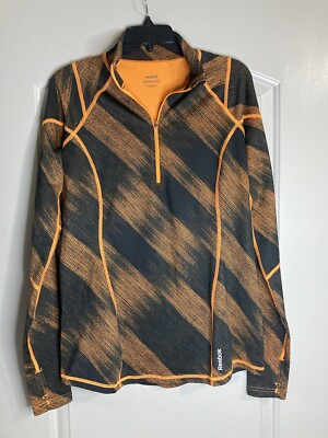 Reebok 1/4 Zip Play Dry Running Pullover Black & Orange 2 Tone Women s XL- NWOT