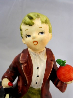 Lefton Figurine Little School Boy Books Apple September #2300 4.5