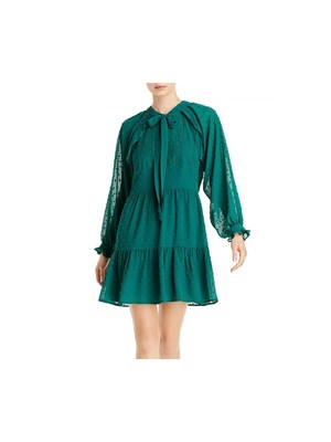 

AQUA Женское зеленое короткое вечернее платье в горошек с завязками и длинными рукавами, Зеленый