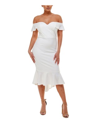 

Женское платье миди цвета слоновой кости с формованными чашками EMERALD SUNDAE, миди с открытым подолом и подолом, для юниоров, Цвет слоновой кости