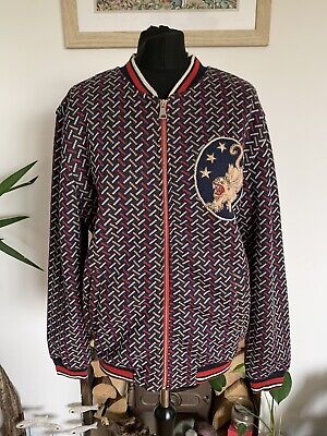 rare zara man red jacquard bomber jacket size xl wolf planets space fantasy mens 186197648190