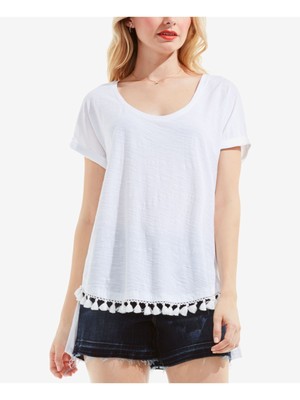 

VINCE CAMUTO Женский топ цвета слоновой кости с бахромой и рукавами «летучая мышь» и круглым вырезом Размер, Цвет слоновой кости