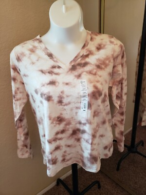 BRAND NEW: SONOMA Goods for Life Size XL Long Sleeve Light Tan Tie-Dye V Neck