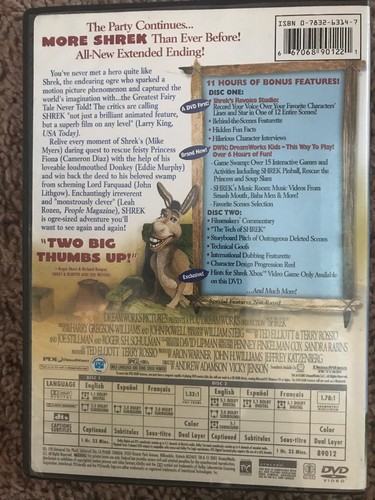 DreamWorks Shrek DVD's Shrek, Shrek 2, Shrek The Third, Lot Of 3 GUC