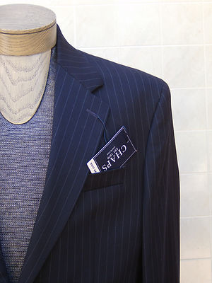 Chaps Mens 100% Wool Sport Coat Jacket Blazer Suit Navy Blue Pinstripe 40S $220