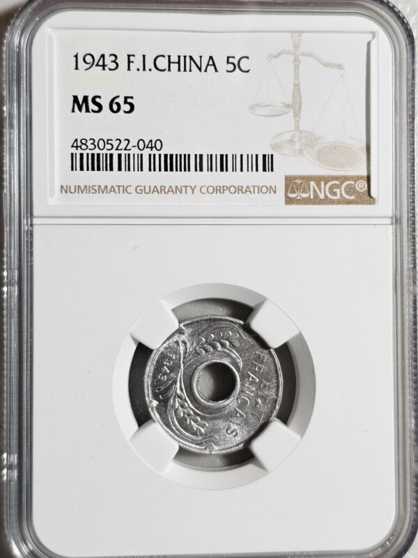 French Indochina 5 Cents 1943 NGC MS 65