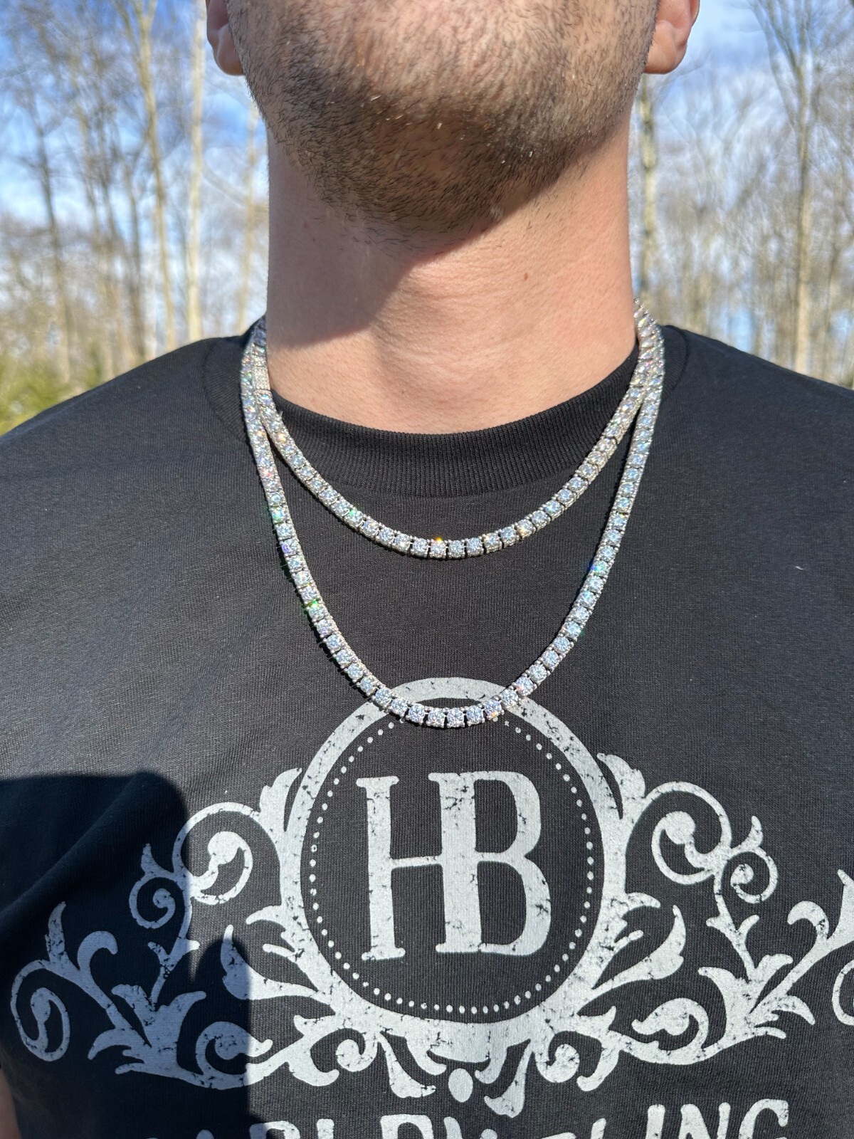 Pre-owned Harlembling 5mm Moissanite Tennis Chain Necklace Reinvented 925 Silver Stones On All Sides