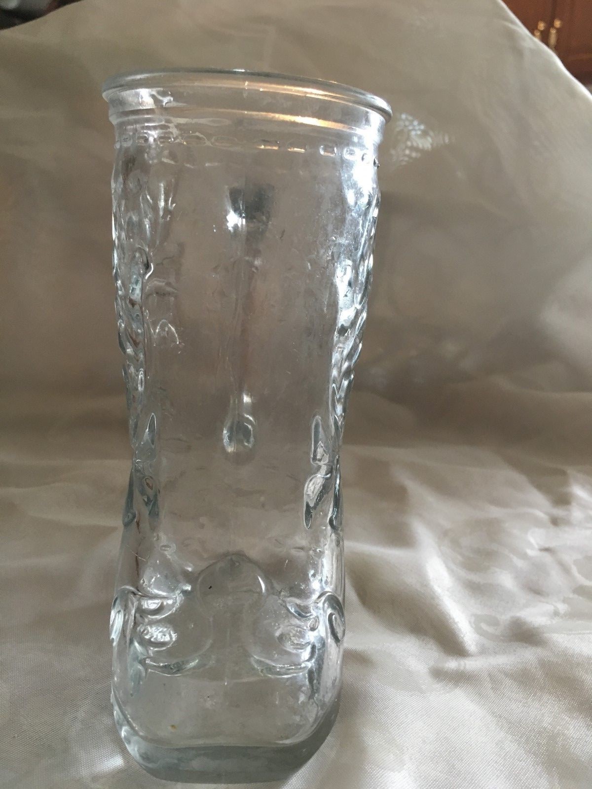Vintage Cowboy Boot Fancy Design Beer Mug w / Handle Clear Glass a4