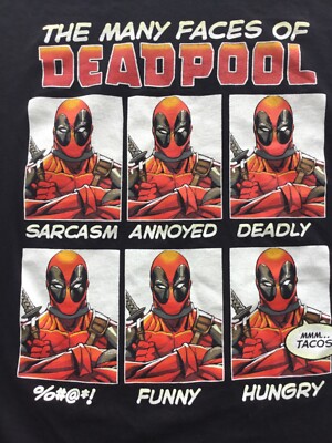 Marvel Comics THE MANY FACES OF DEADPOOL Men's black T shirt