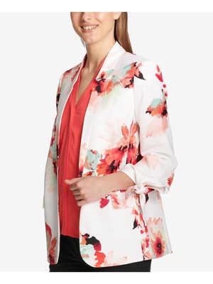 

CALVIN KLEIN Женская белая куртка без воротника с цветочным принтом и рукавами 3/4 Petites, Белый, T84JV72C