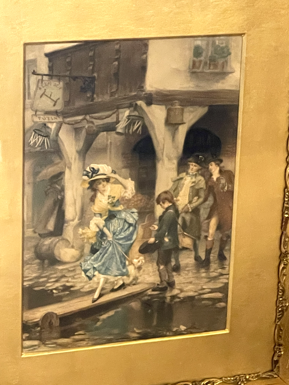 PIERRE OUTIN  Little Beggar  lithographs coloured Print Art Picture Gold Frame