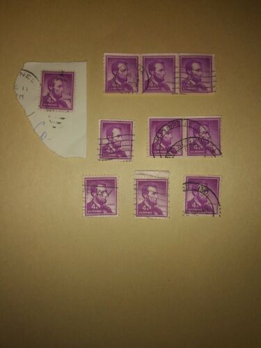 Lot #1 10 1954 Lincoln 4 Cent Cancelled Postage Stamps Purple ...