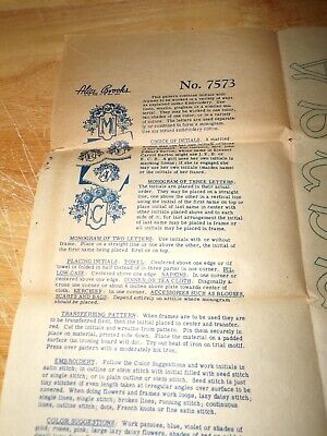   ORIGINAL 1940 ALICE BROOKS #7573-INITIALS & FRAME EMBROIDERY TRANSFER PATTERN