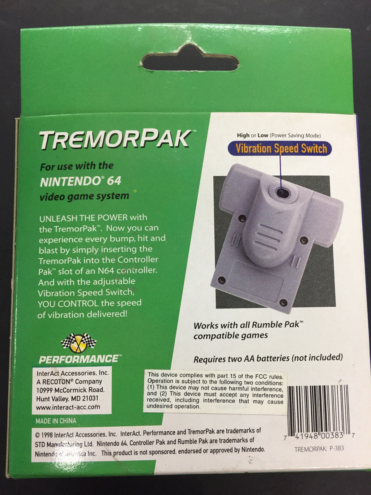 New NIB Nintendo 64 N64 Controller TremorPak Performance Video Game Accessory