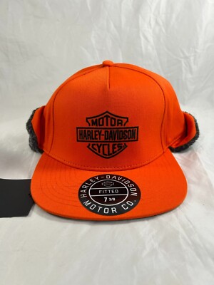 New Harley-Davidson Men's Midwest Sherpa Ear Flap 7 38 Fitted Hat - Orange