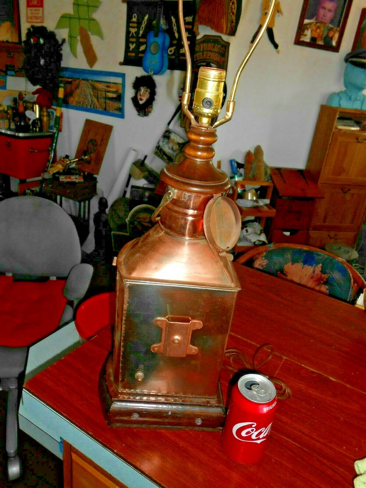 Vtg Ships Lantern Copper PMP Starboard Light rePurposed into Lamp