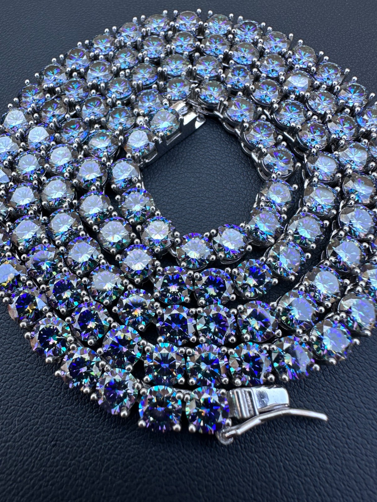 Pre-owned Silver Real Blue Moissanite 5mm Tennis Chain 925  Iced Necklace Pass Diamond Test