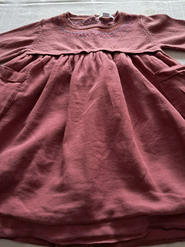 Vertbaude- Kleid- Feinstick- Batist- Rostbraun- Langarm-GrfÃ¼Ttert-GrÃ¶ÃE 74