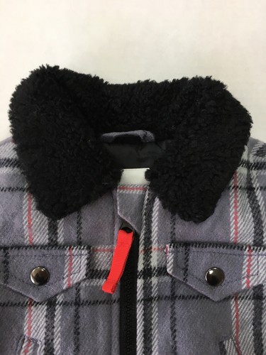 Cat & Jack baby 12 month gray/black plaid zup up jacket fauz fur collar