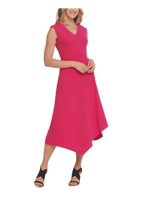 

DKNY Женское розовое торжественное платье хай-лоу длиной до колена с короткими рукавами и V-образным вырезом, Розовый