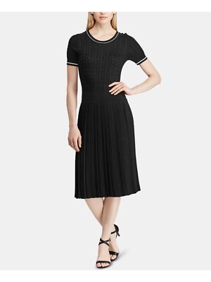 

Женское черное платье RALPH LAUREN с короткими рукавами и круглым вырезом, облегающее + расклешенное платье, Черный