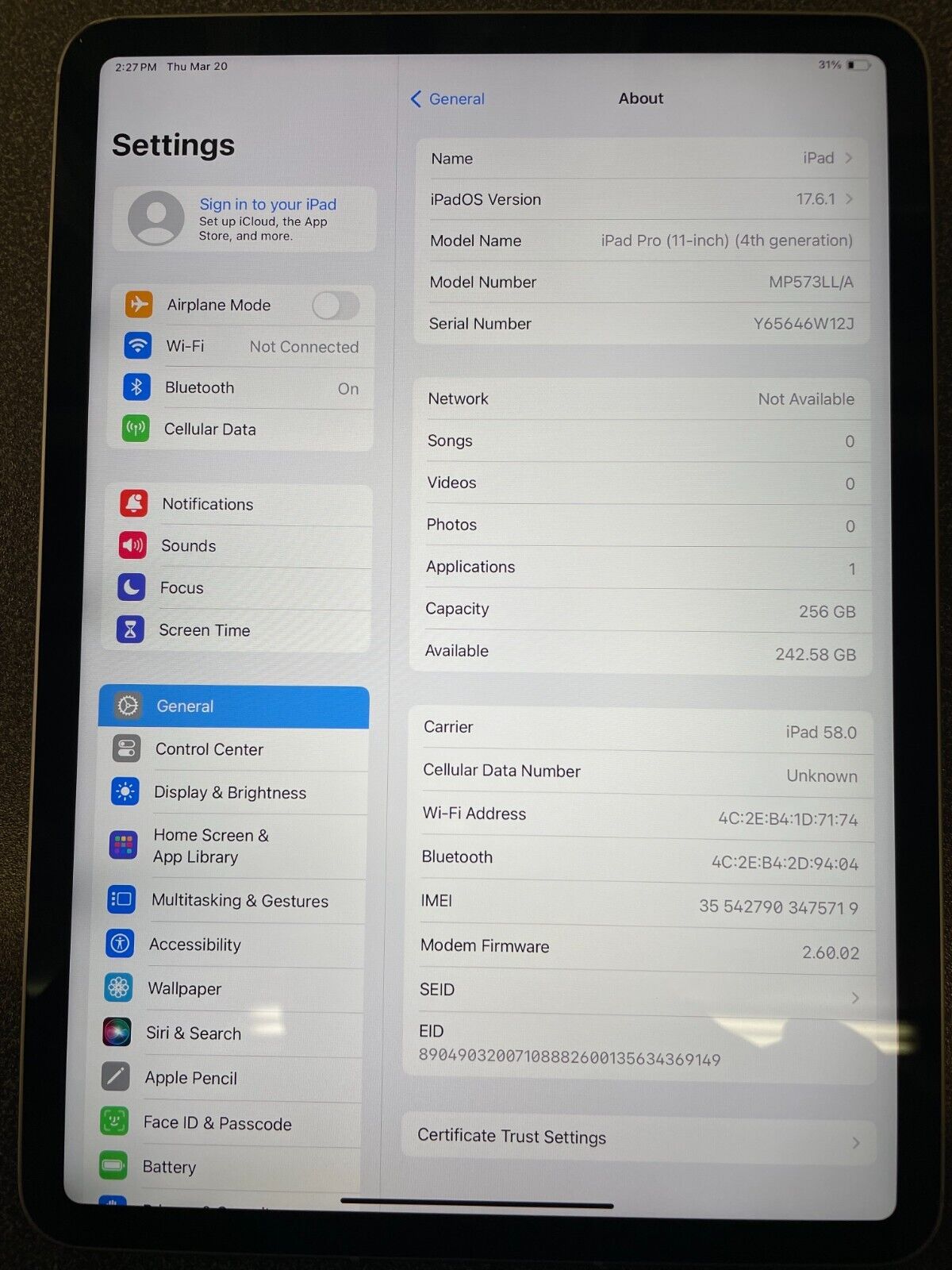 Apple iPad Pro 11-inch 4th gen A2759 - 128GB, Wi-Fi - Space Apple iPad Pro 11-inch 4th gen A2759 - 128GB, Wi-Fi - Space