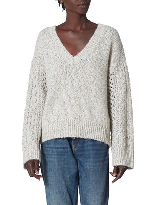 Женский свитер с длинным рукавом и V-образным вырезом JOIE Womens Blue Speckle S