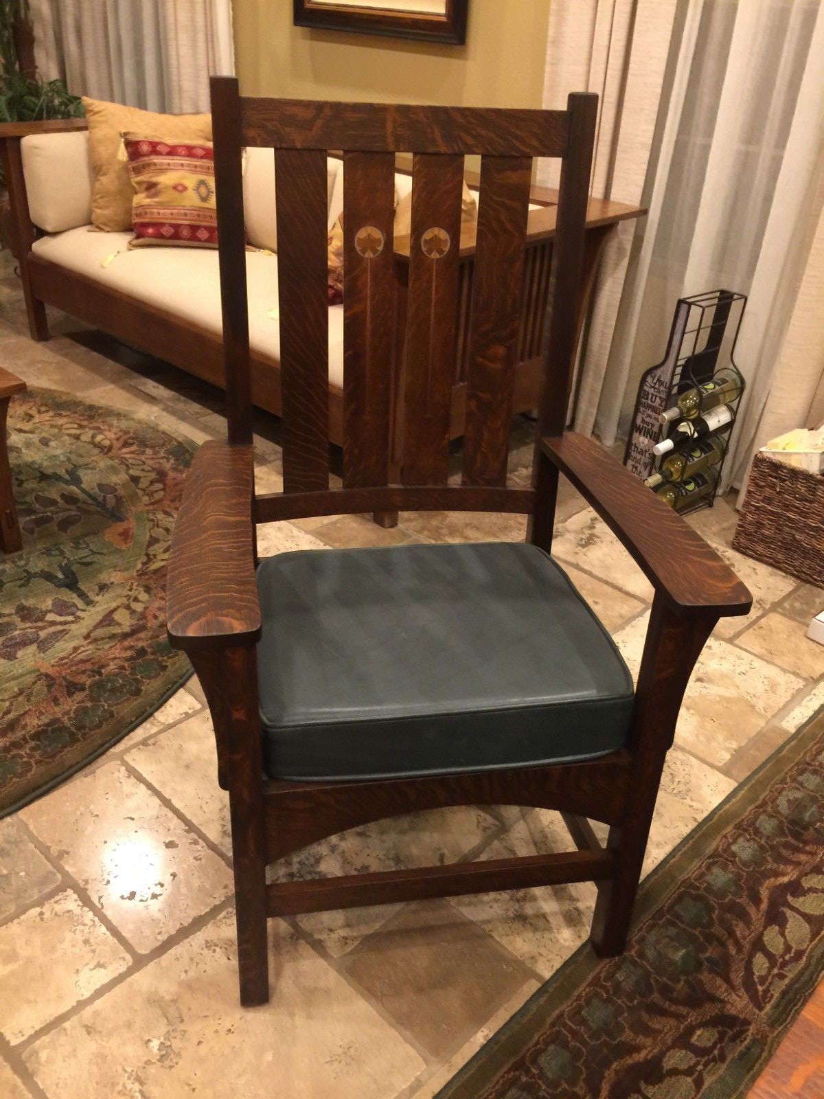 WARREN HILE Signed Arts & Crafts Trestle Table HS0211L 6 Chairs with Inlays