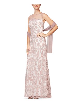 

ALEX EVENINGS Женское розовое вечернее платье полной длины без рукавов + расклешенное вечернее платье, Розовый
