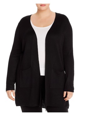 

Женский черный открытый кардиган в рубчик с длинными рукавами AVEC Размер