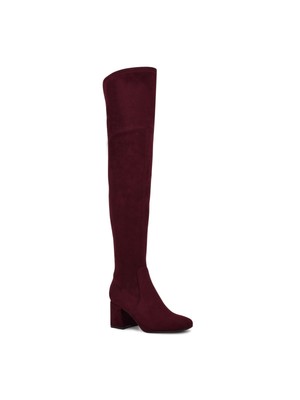 Женские бордовые сапоги NINE WEST с квадратным носком и блочным каблуком бордового цвета на подкладке 7 М