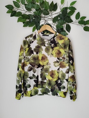   Size 10 ATMOSPHERE cream green floral rose 3D print pullover sweatshirt 1593