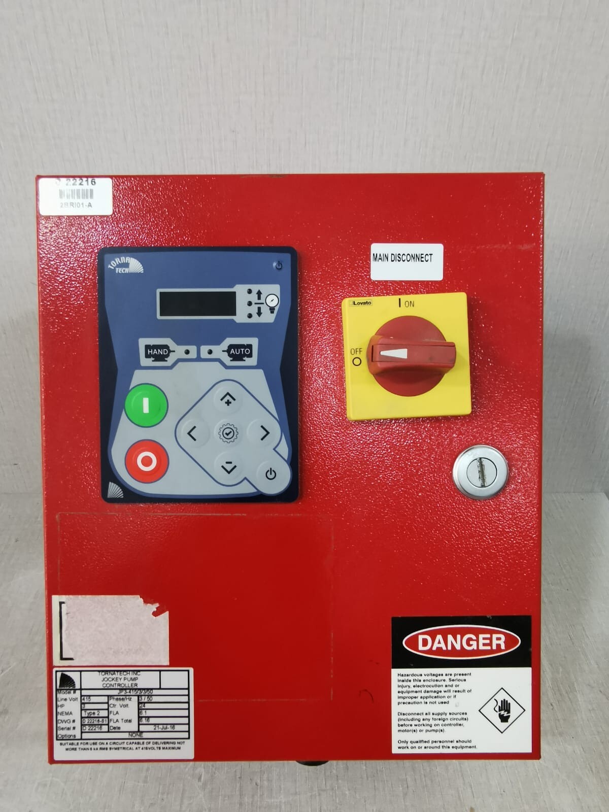 Tornatech Inc JP3-415/3/3/50 Jockey Pump Controller W/O ACCS Tornatech Inc JP3-415/3/3/50 Jockey Pump Controller W/O ACCS