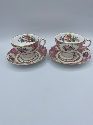 Royal Albert Lady Carlyle Footed Tea Cup and Saucer- 2 Sets 