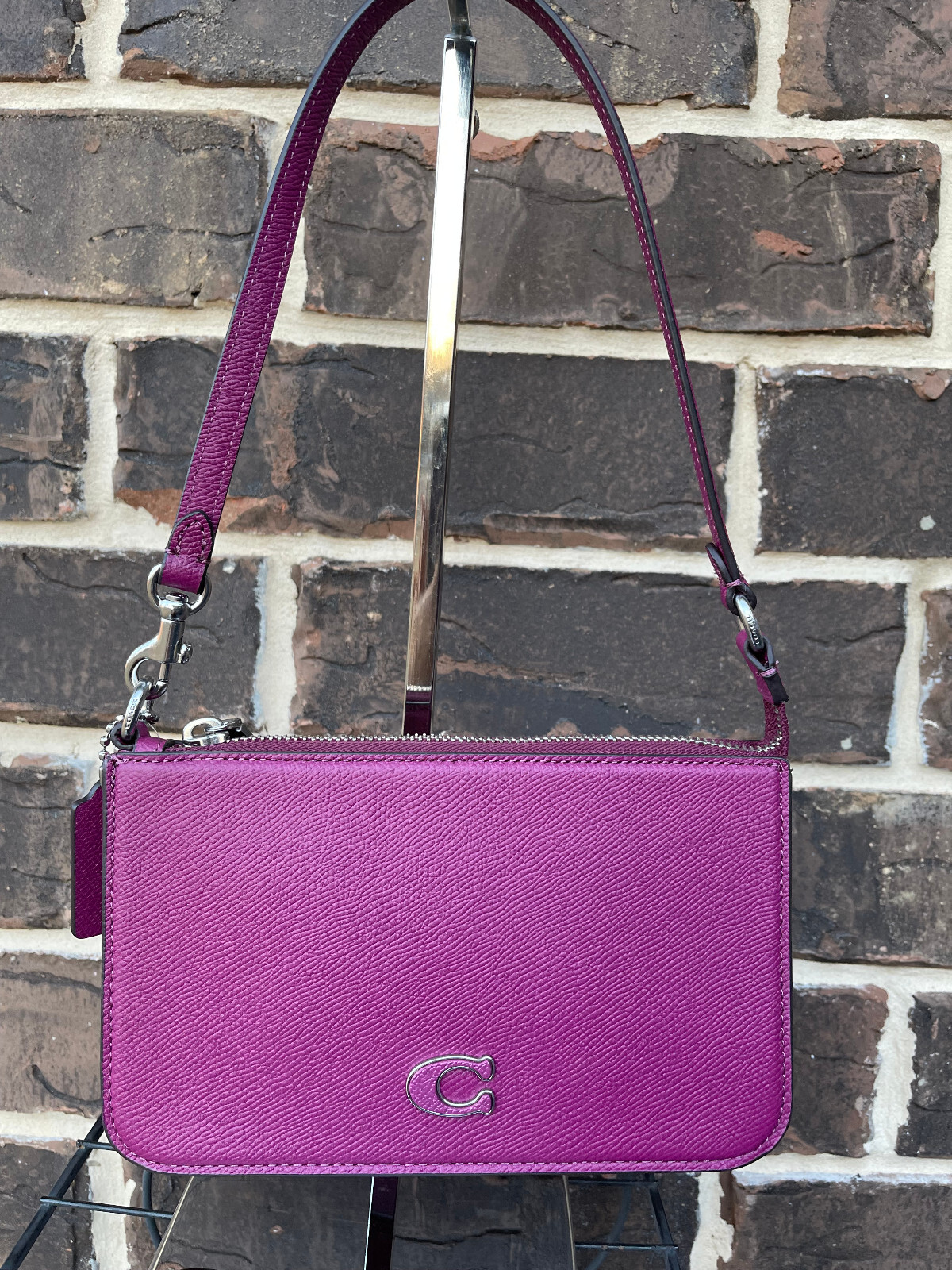 バッグ Coach Suede Accessory Pouch Bag Purple NEW COACH FINEST PURPLE SUEDE LEATHER CLASSIC ZIP SM PURSE