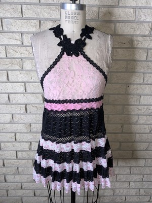 Taissa Lada Ooak Stretch Pink And Black Lace Top Size Medium
