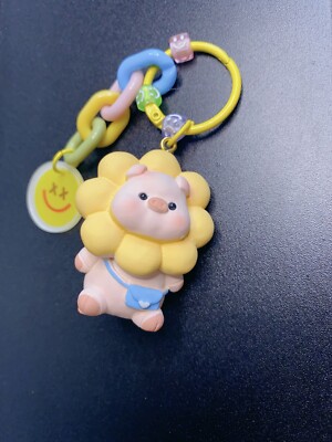 Pig Keychain Happy Flower Piglet Bag Charms Keyfob Key ring Charm Yellow New