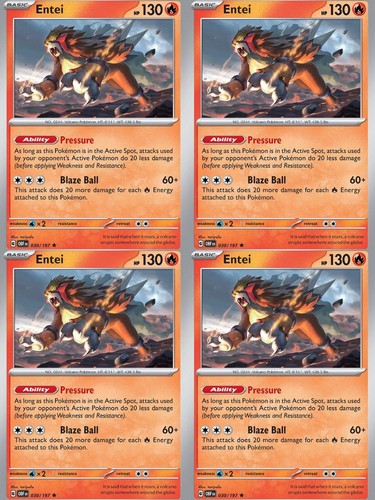 4x Entei Pokemon S/V Obsidian Flames 030/197 Holo Rare TCG