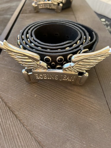 Pre-owned Handmade Robins Jean Hand Made Leather Belt With Black Stone Studs 100% Made In Italy