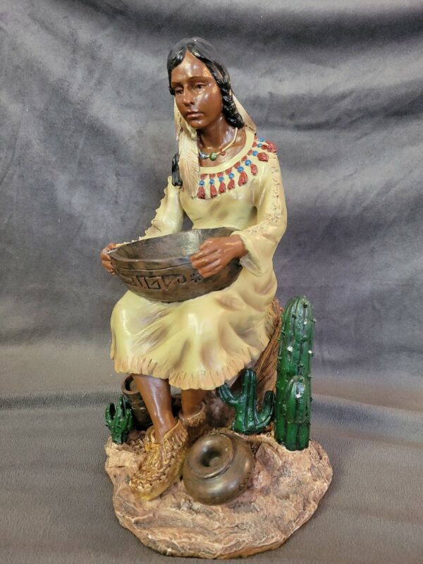 Native American Indian Sitting Squaw Statue ~ Resin 13" tall, 7" base, 3.2 lbs
