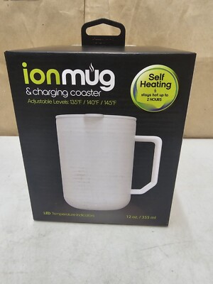IonMug New In Box White Tzumi Ion Mug and Charging Coaster LED 12oz Self Heating