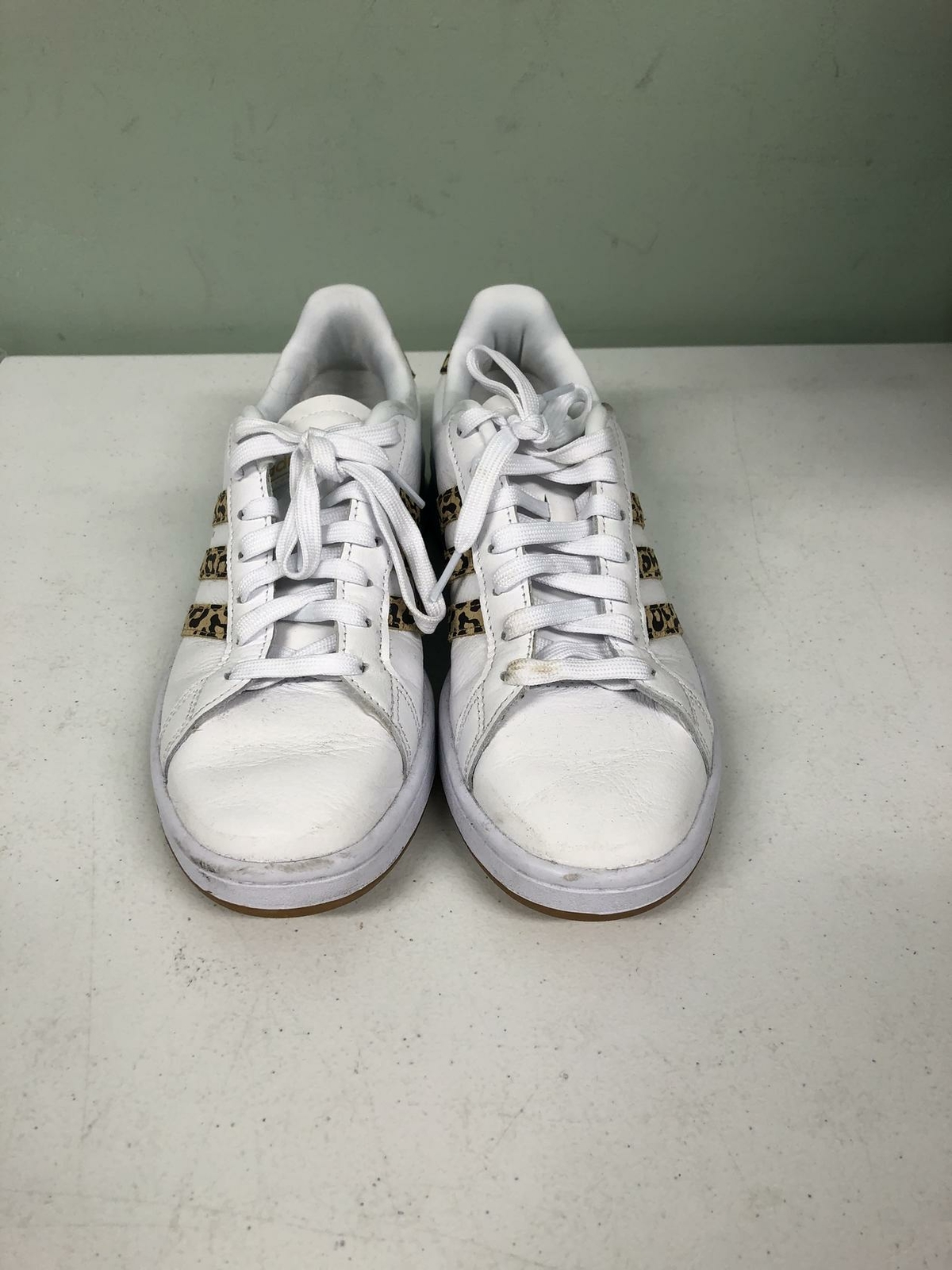 Adidas Women's Grand Court Base Sneaker  FY8949 White/Cheetah Size 7M
