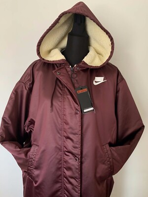 Nike Sportswear Pack Style Block Logo Parka Maroon Women s Coat rain jacket