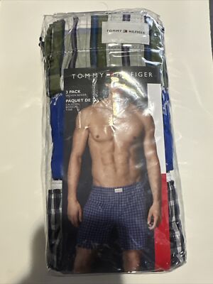 NIP Tommy Hilfiger 3 Pack Woven 100% Cotton Boxers Medium THREE Pack