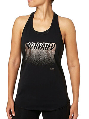 Reebok Women's Racerback Graphic Tank Top (Cavier, Motivated)