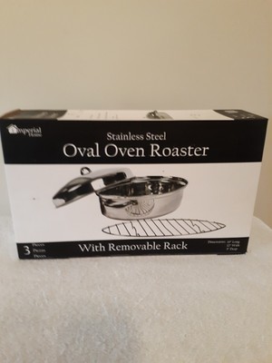 New Imperial House Stainless Steel Oval Roasting Pan W/Removable Rack & Lid