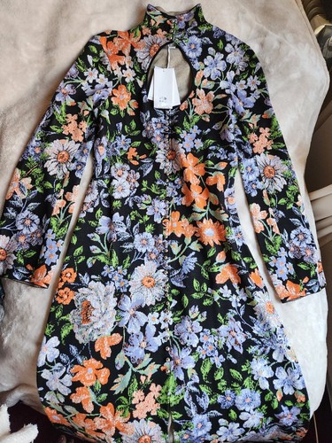 Pre-owned Rabanne H&m X Paco  Jacquard Knit Cut-out Floral Dress Sz Xl In Printed Orange/ Gold/silver/black