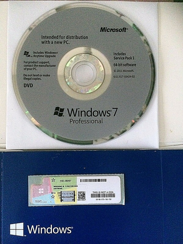 Windows 7 Pro 64bit Sp1 Format Dvd Langue Anglaise Licence Autocollante ScellÃ©
