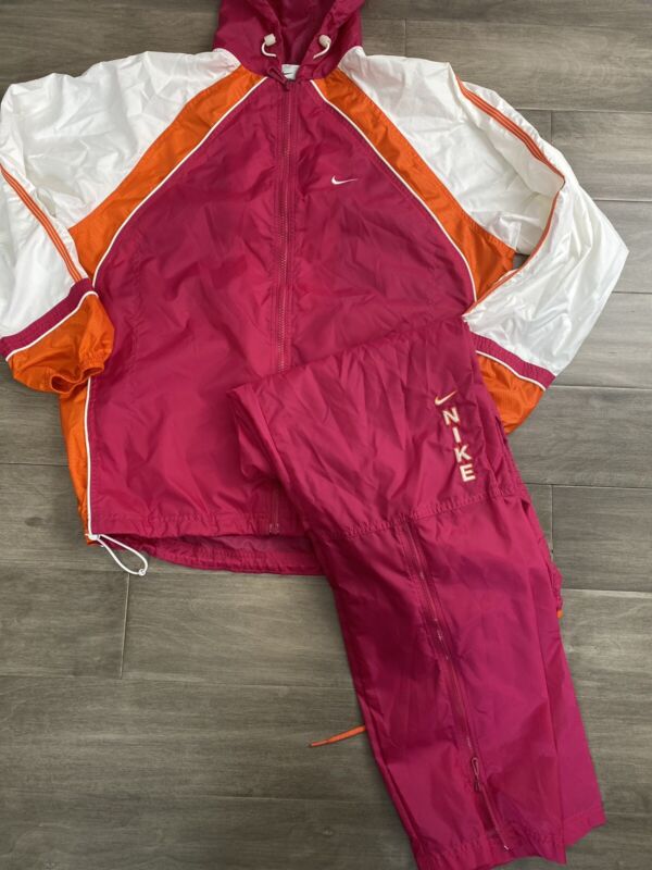 Vtg 90s Womens Nike Windbreaker Track Suit Jacket Pants Nylon M Jacket Xs Pants